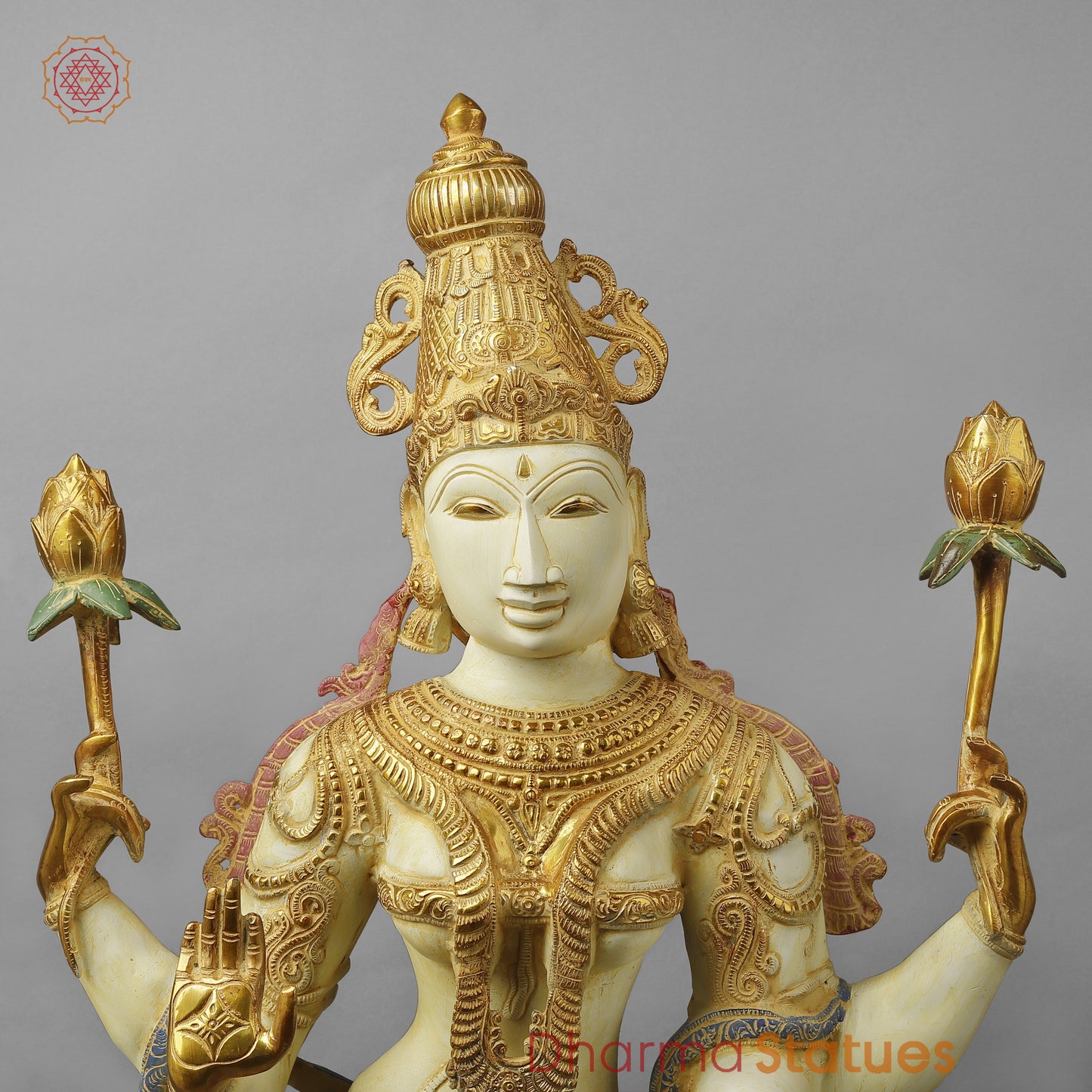 Brass Lakshmi standing on Lotus Pedestal, Multi-Color Finish, 40"