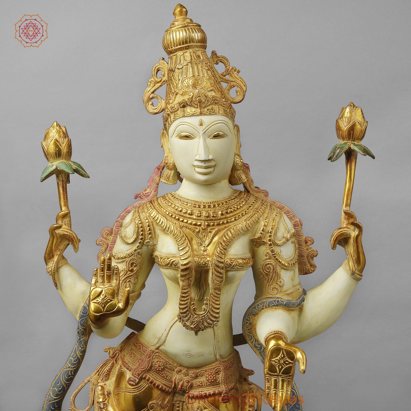 Brass Lakshmi standing on Lotus Pedestal, Multi-Color Finish, 40"