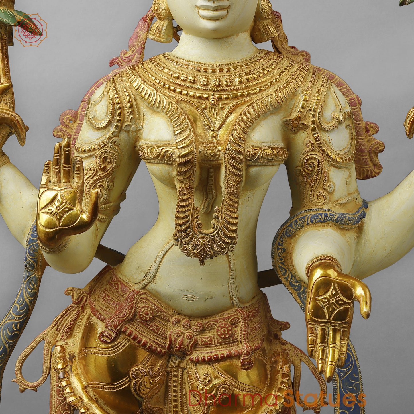 Brass Lakshmi standing on Lotus Pedestal, Multi-Color Finish, 40"