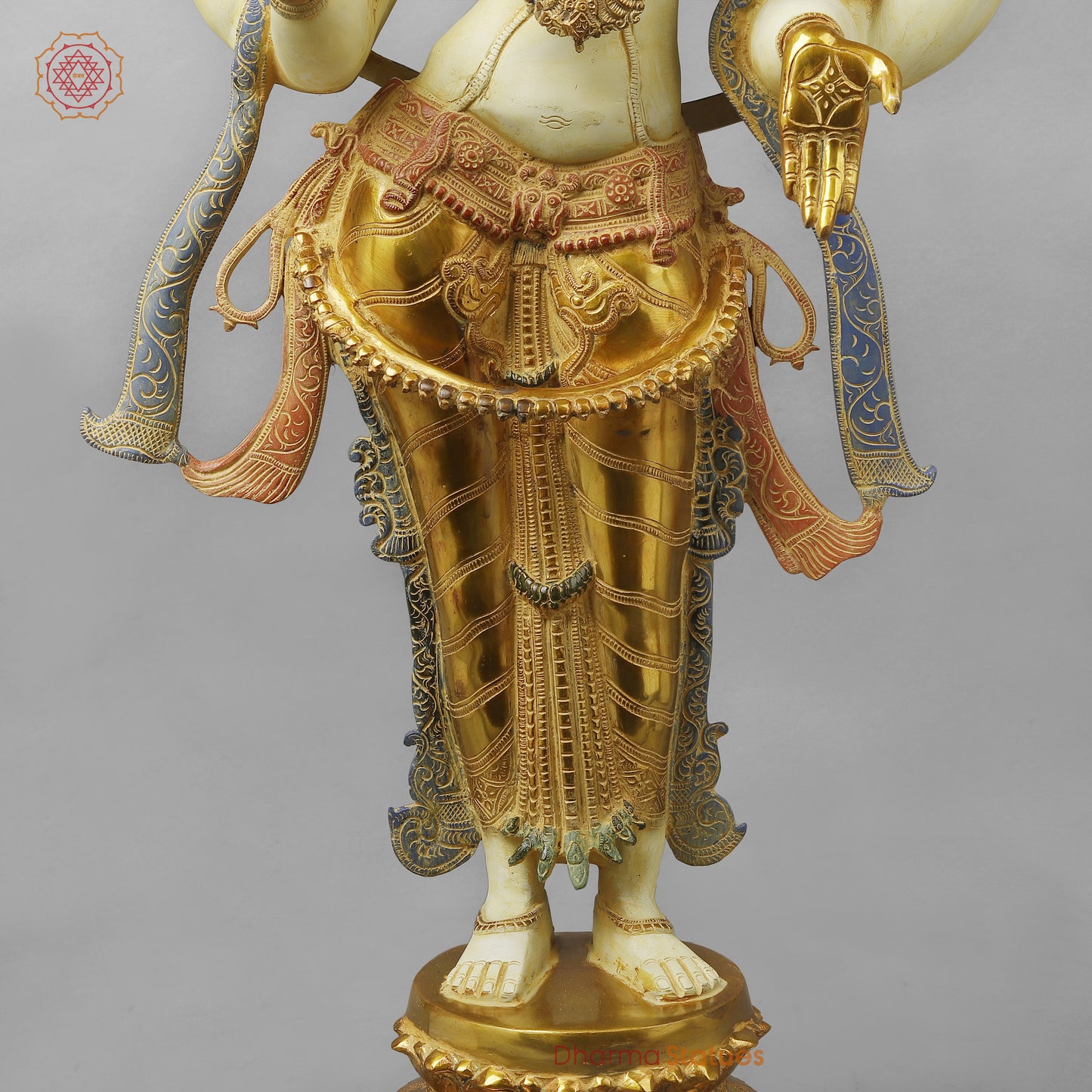 Brass Lakshmi standing on Lotus Pedestal, Multi-Color Finish, 40"