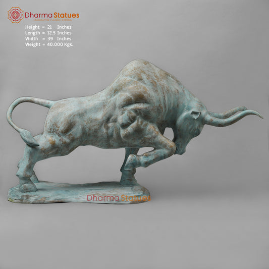 Brass Charging Bull, Natural Patina, 21"