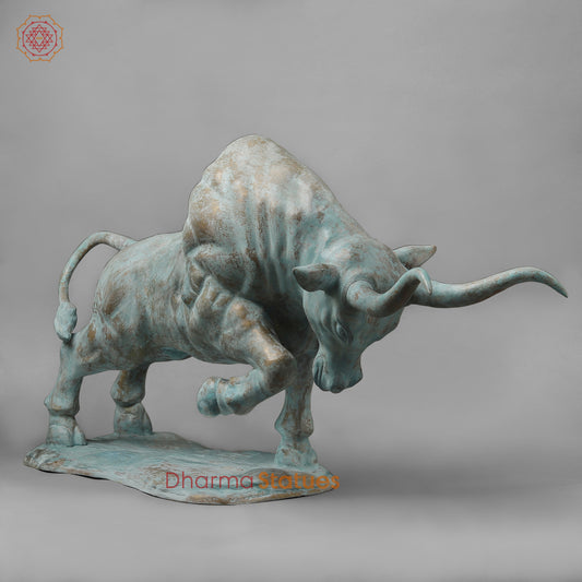 Brass Charging Bull, Natural Patina, 21"