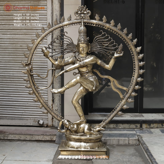Brass Nataraj with Frame, Golden Finish, 69"
