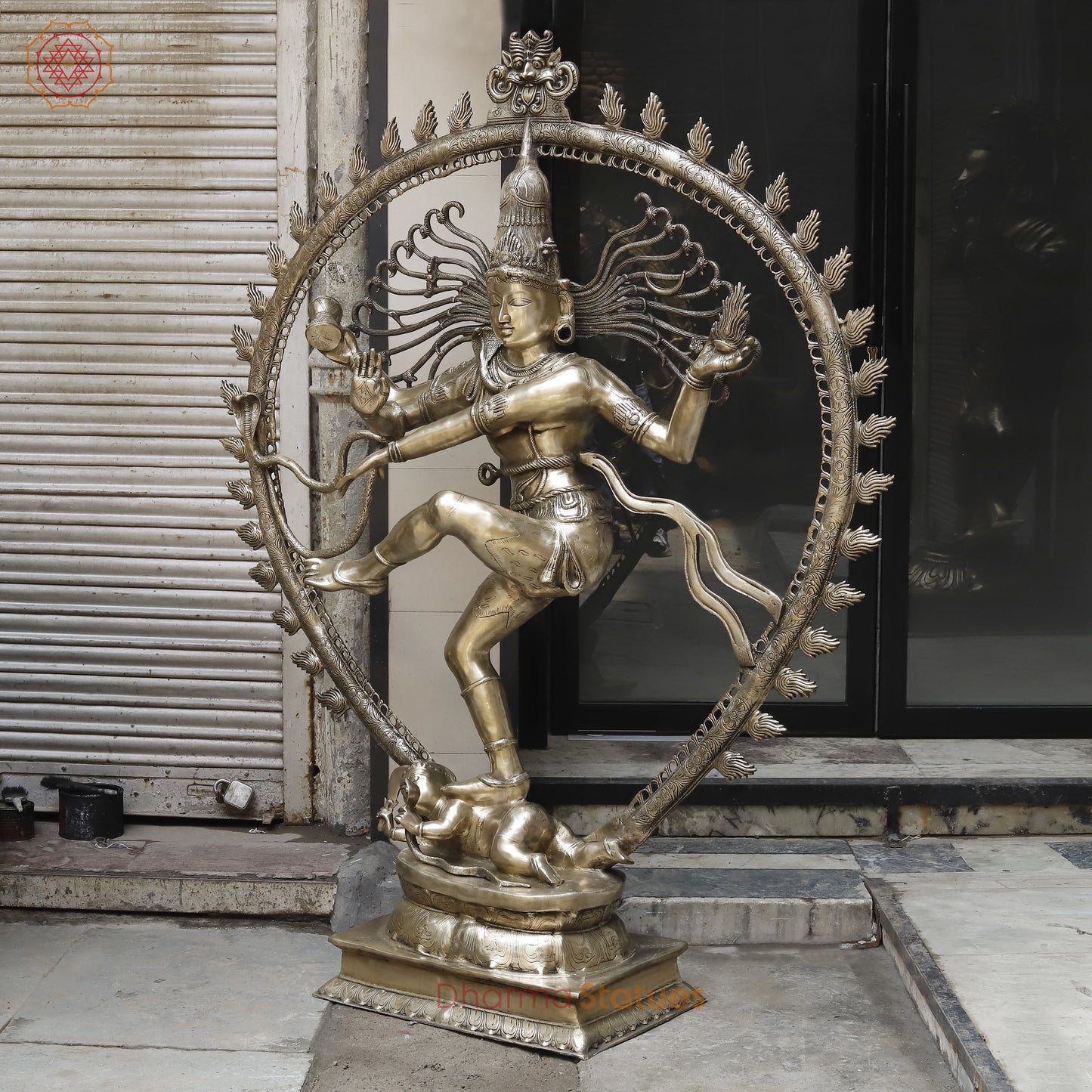 Brass Nataraj with Frame, Golden Finish, 69"