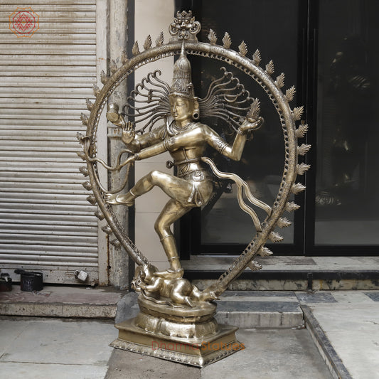 Brass Nataraj with Frame, Golden Finish, 69"