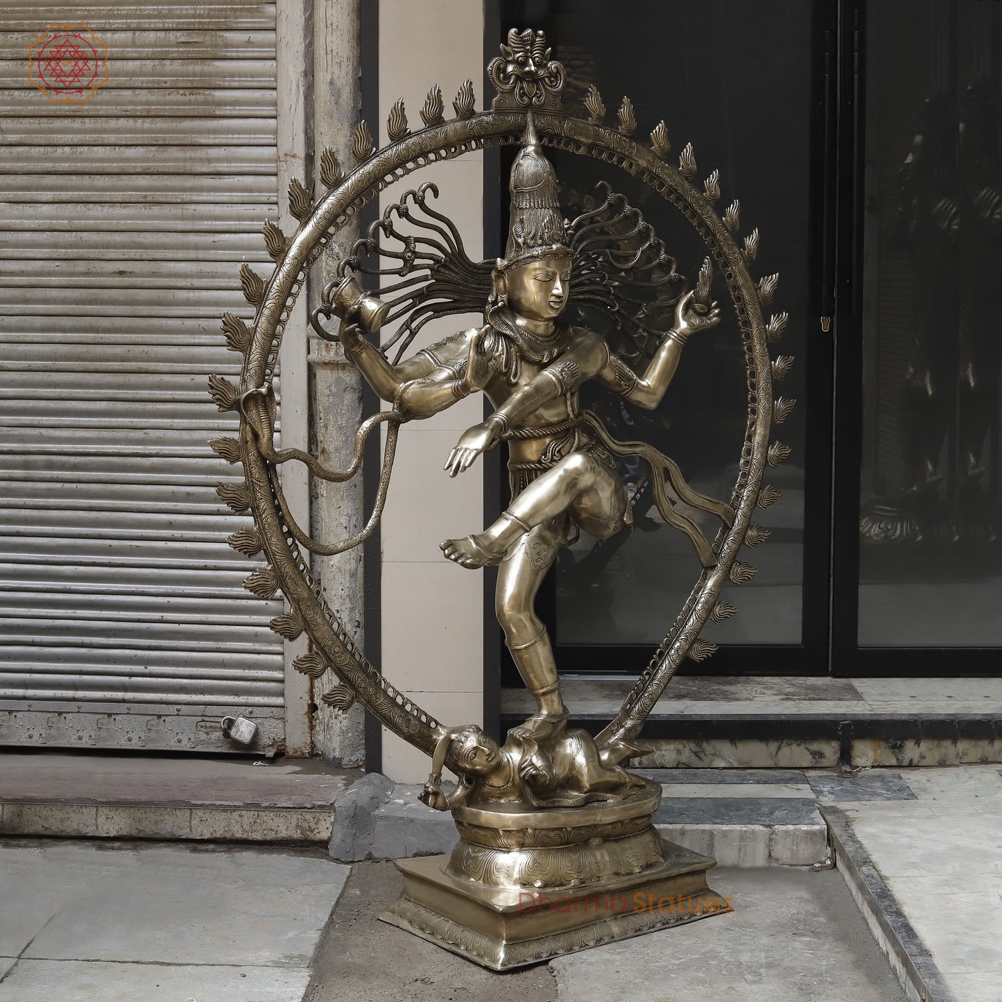 Brass Nataraj with Frame, Golden Finish, 69"