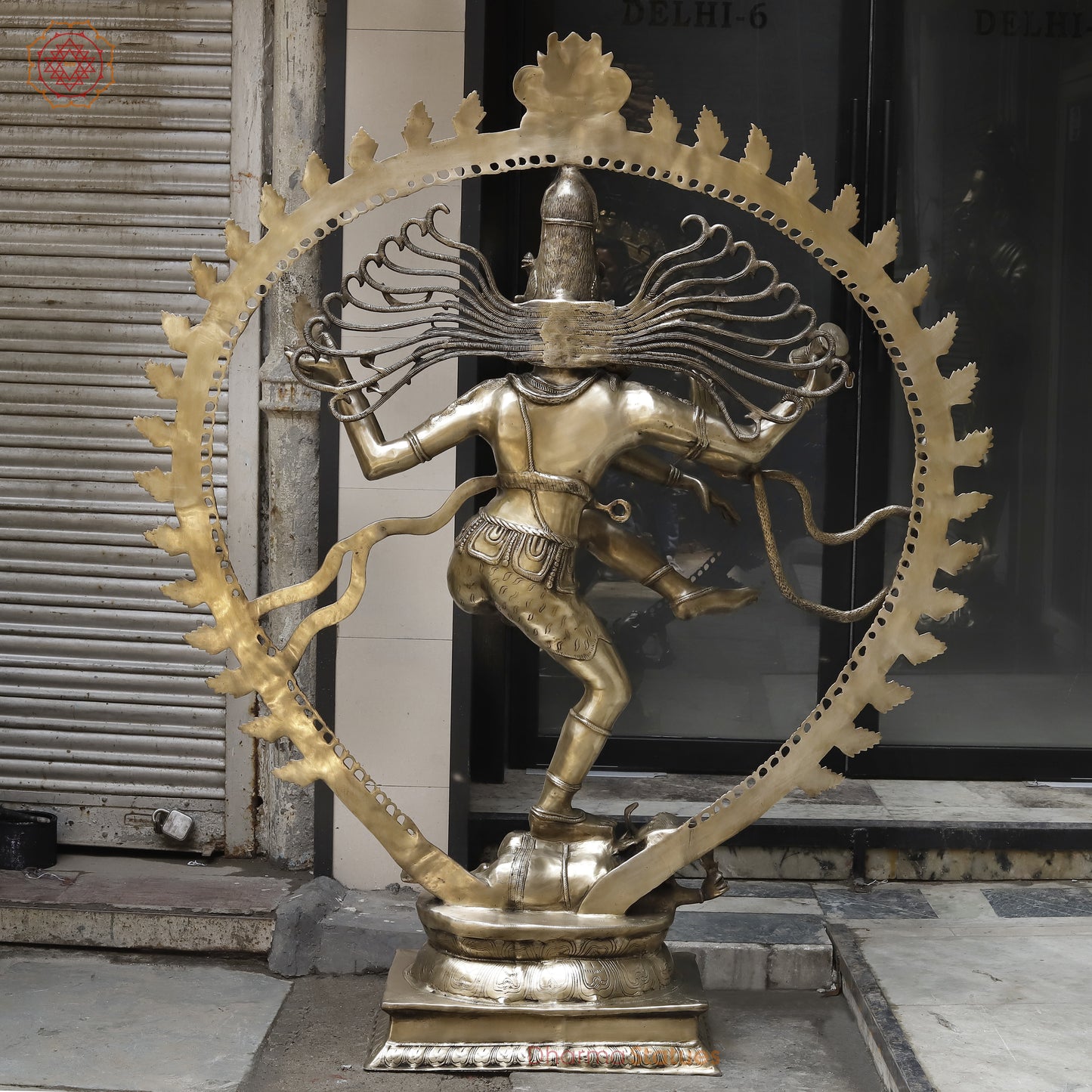 Brass Nataraj with Frame, Golden Finish, 69"