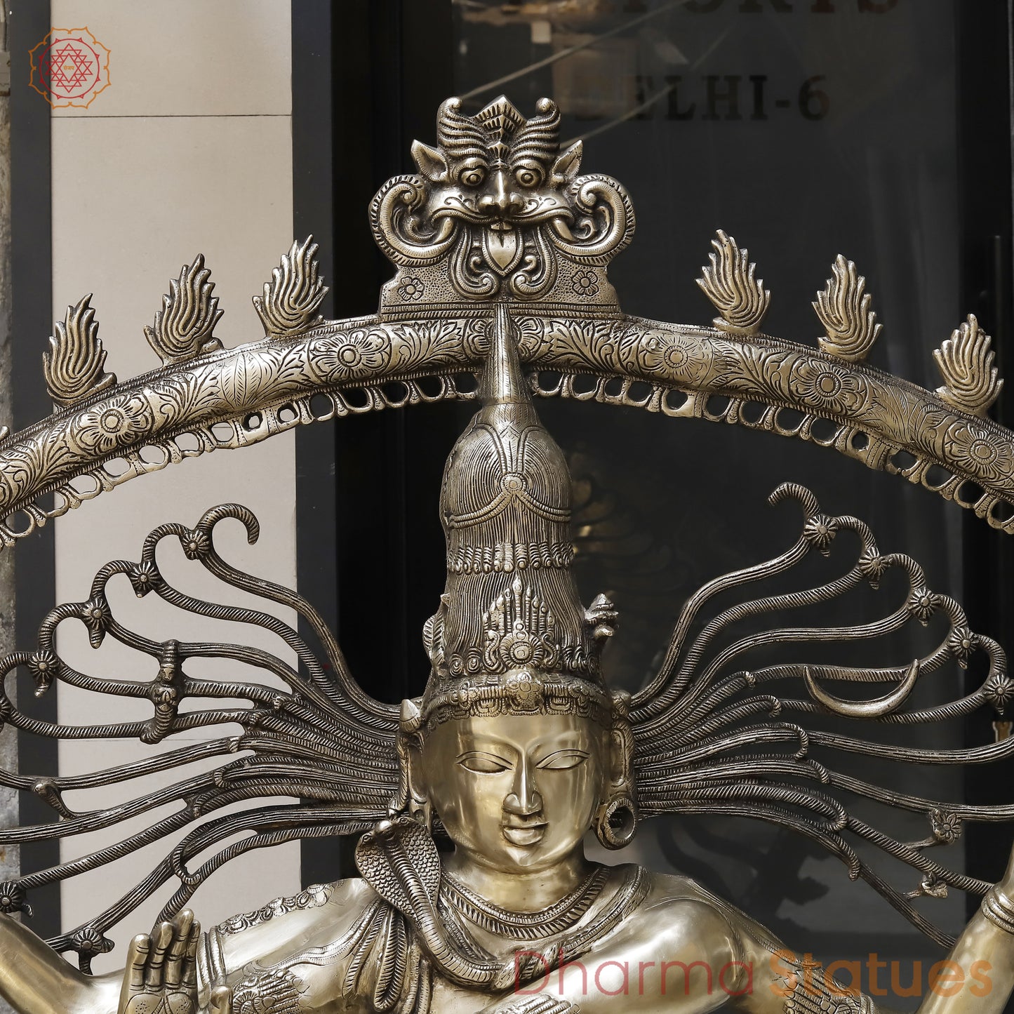 Brass Nataraj with Frame, Golden Finish, 69"