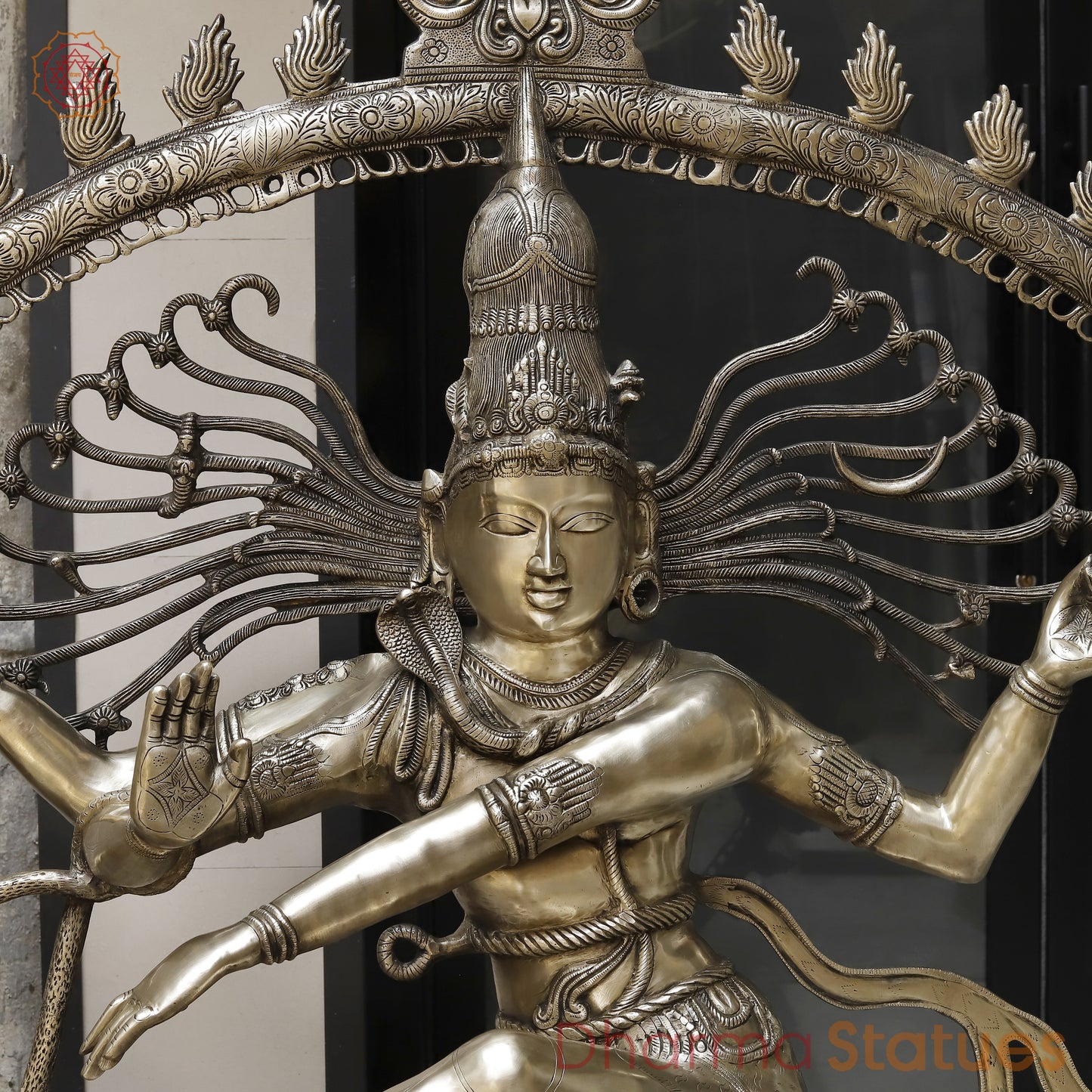 Brass Nataraj with Frame, Golden Finish, 69"