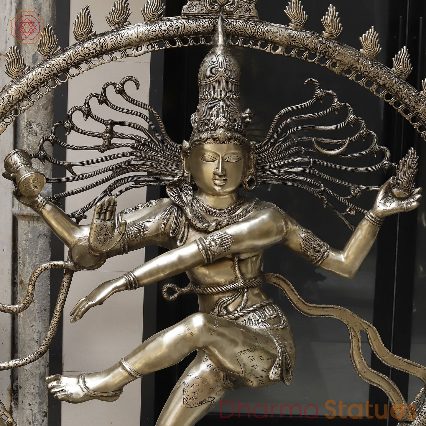 Brass Nataraj with Frame, Golden Finish, 69"