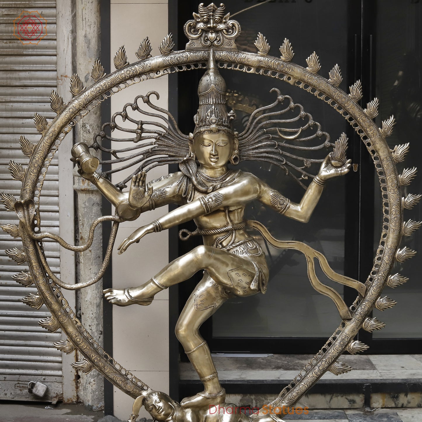 Brass Nataraj with Frame, Golden Finish, 69"