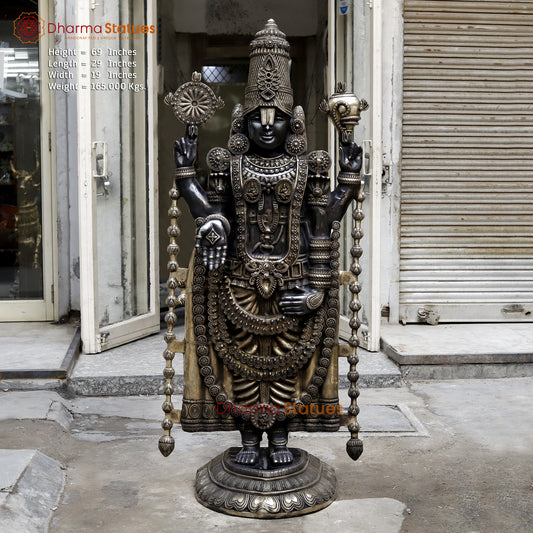 Brass Tirupati Balaji, Royal Black Patina & Golden Finish, 69"