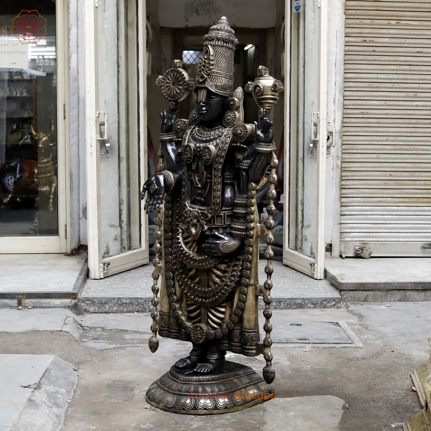 Brass Tirupati Balaji, Royal Black Patina & Golden Finish, 69"