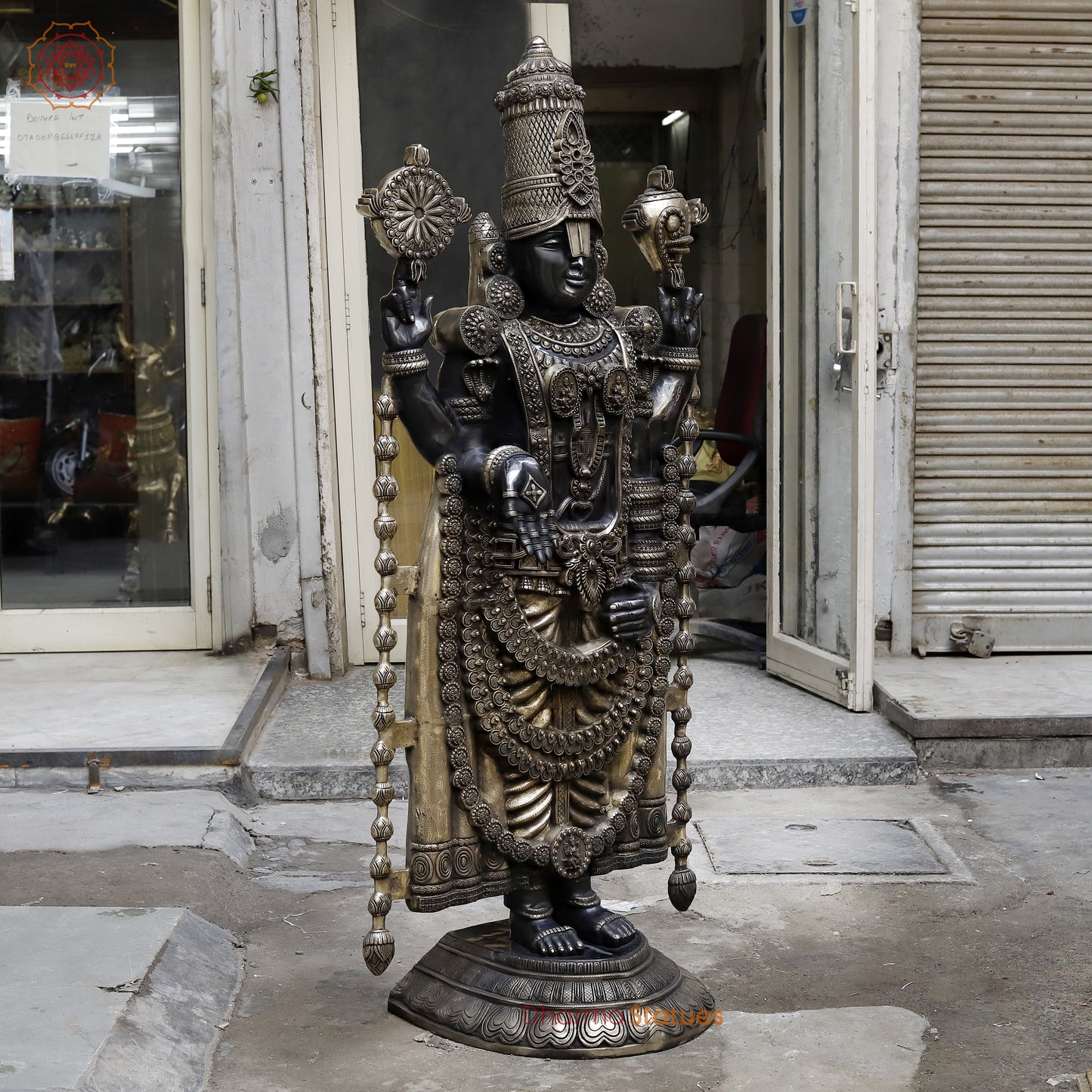 Brass Tirupati Balaji, Royal Black Patina & Golden Finish, 69"