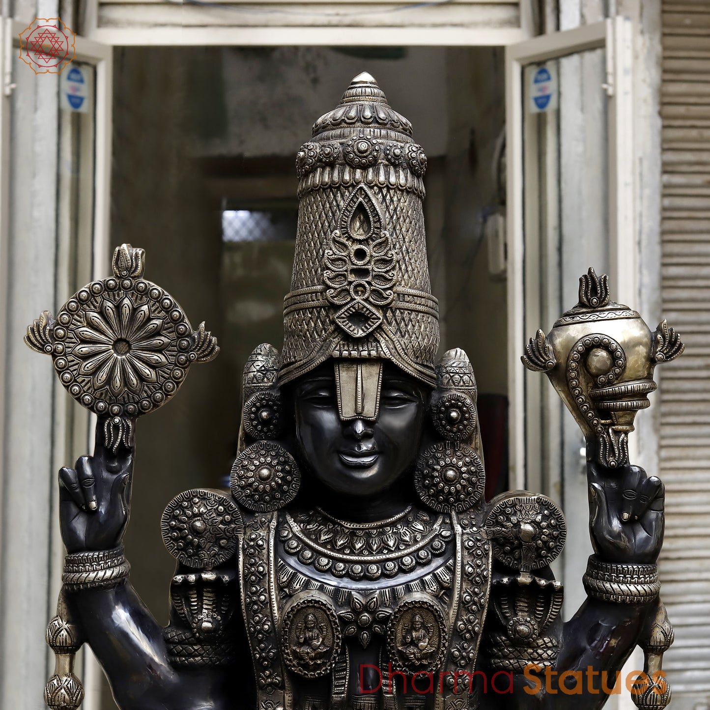 Brass Tirupati Balaji, Royal Black Patina & Golden Finish, 69"