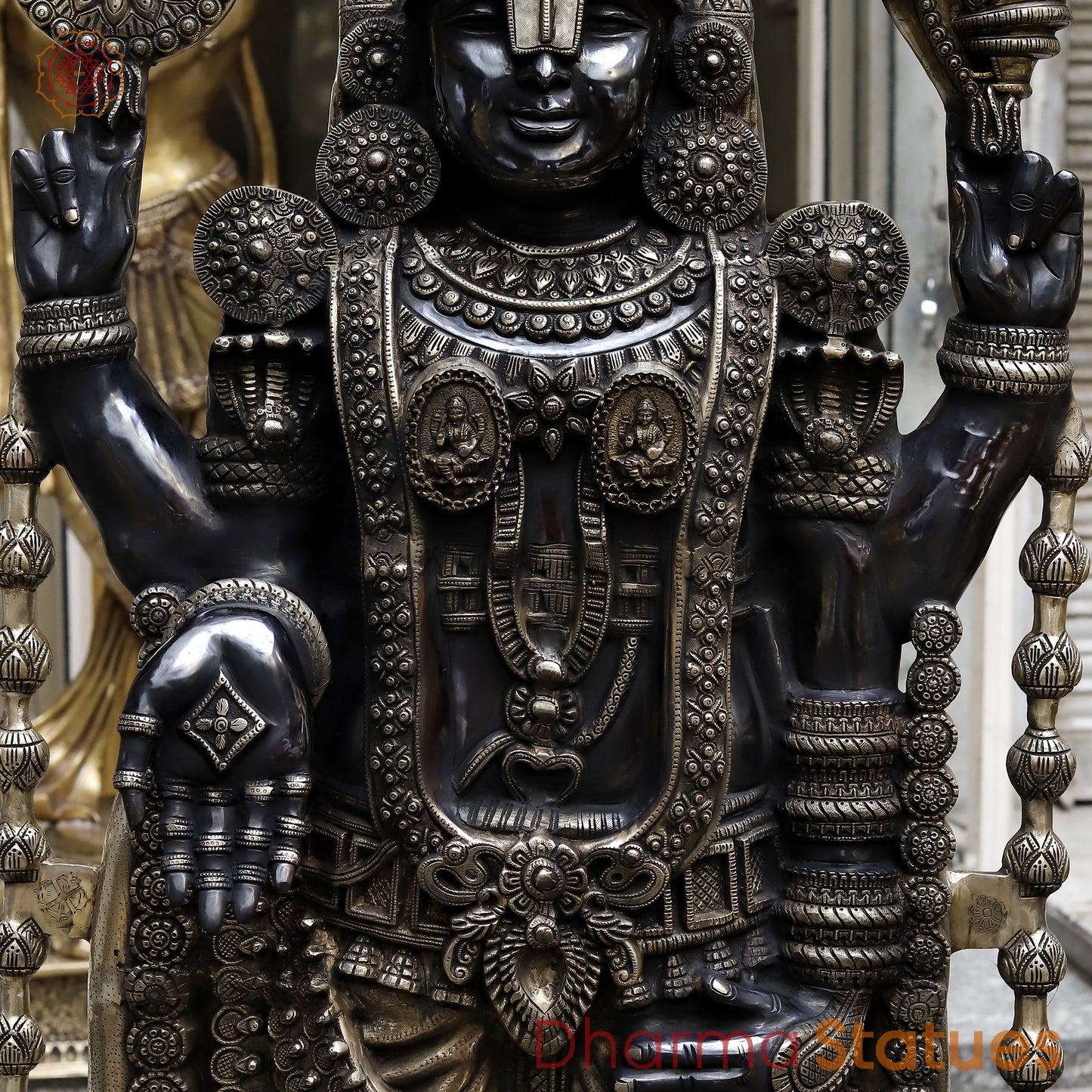 Brass Tirupati Balaji, Royal Black Patina & Golden Finish, 69"