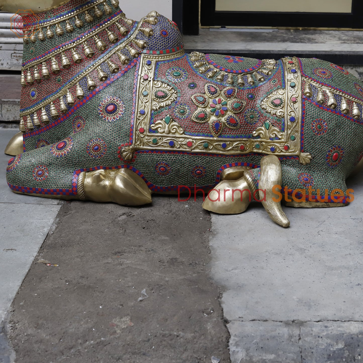 Brass Nandi Seated Large with Stonework & smooth Finish 50”