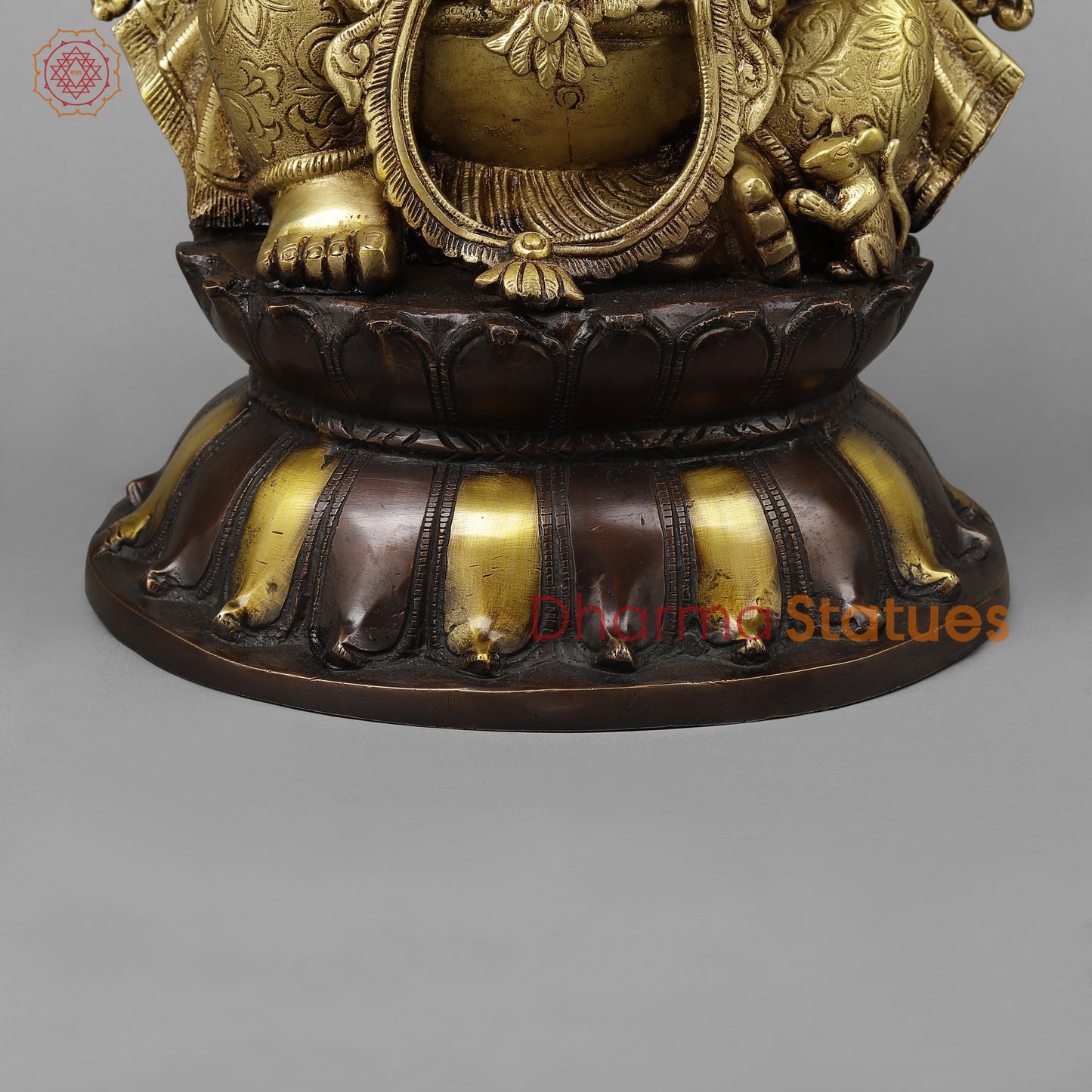 Brass Ganesh in Blessing Posture, Golden & Copper Finish, 17"