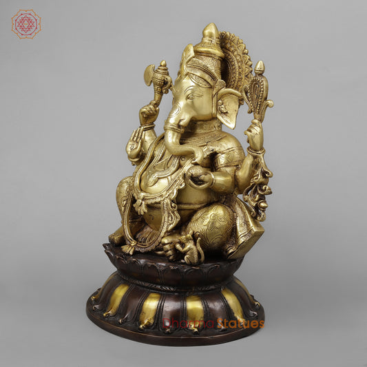 Brass Ganesh in Blessing Posture, Golden & Copper Finish, 17"