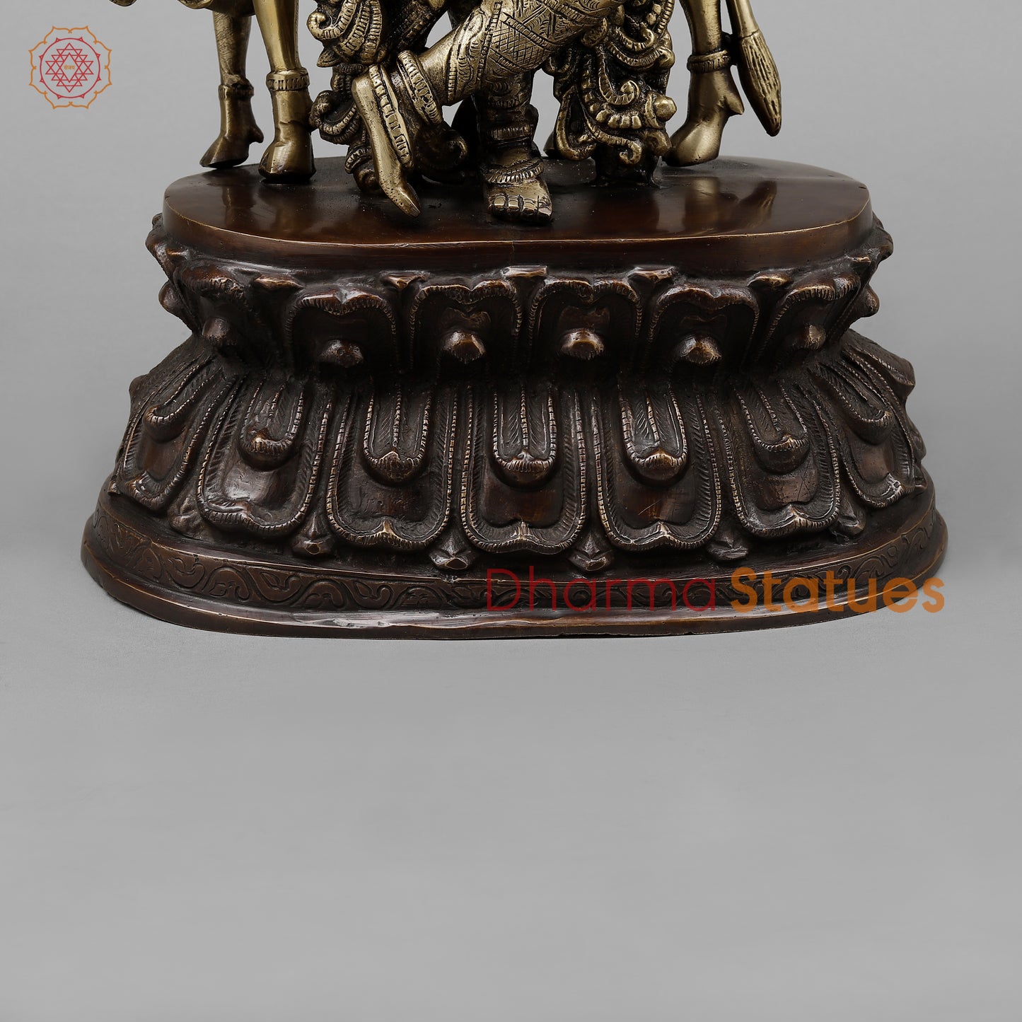 Brass Krishna Playing Flute with Cow, Golden & Copper Finish, 21"