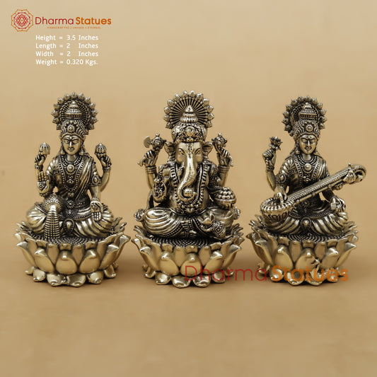 Brass Lakshmi, Ganesh & Saraswati Fine, 3.5"