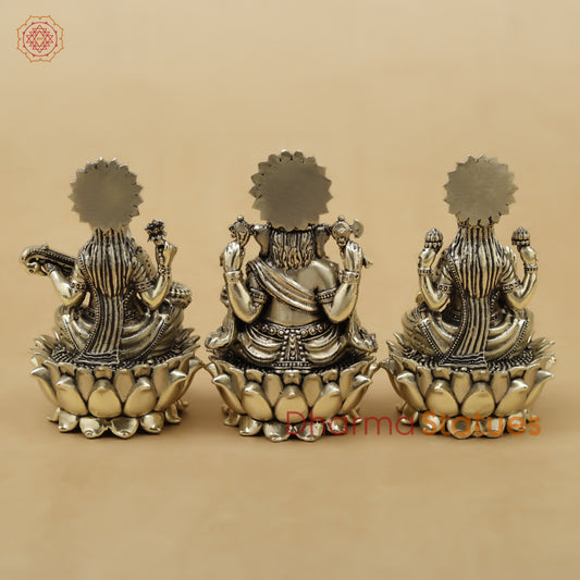 Brass Lakshmi, Ganesh & Saraswati Fine, 3.5"