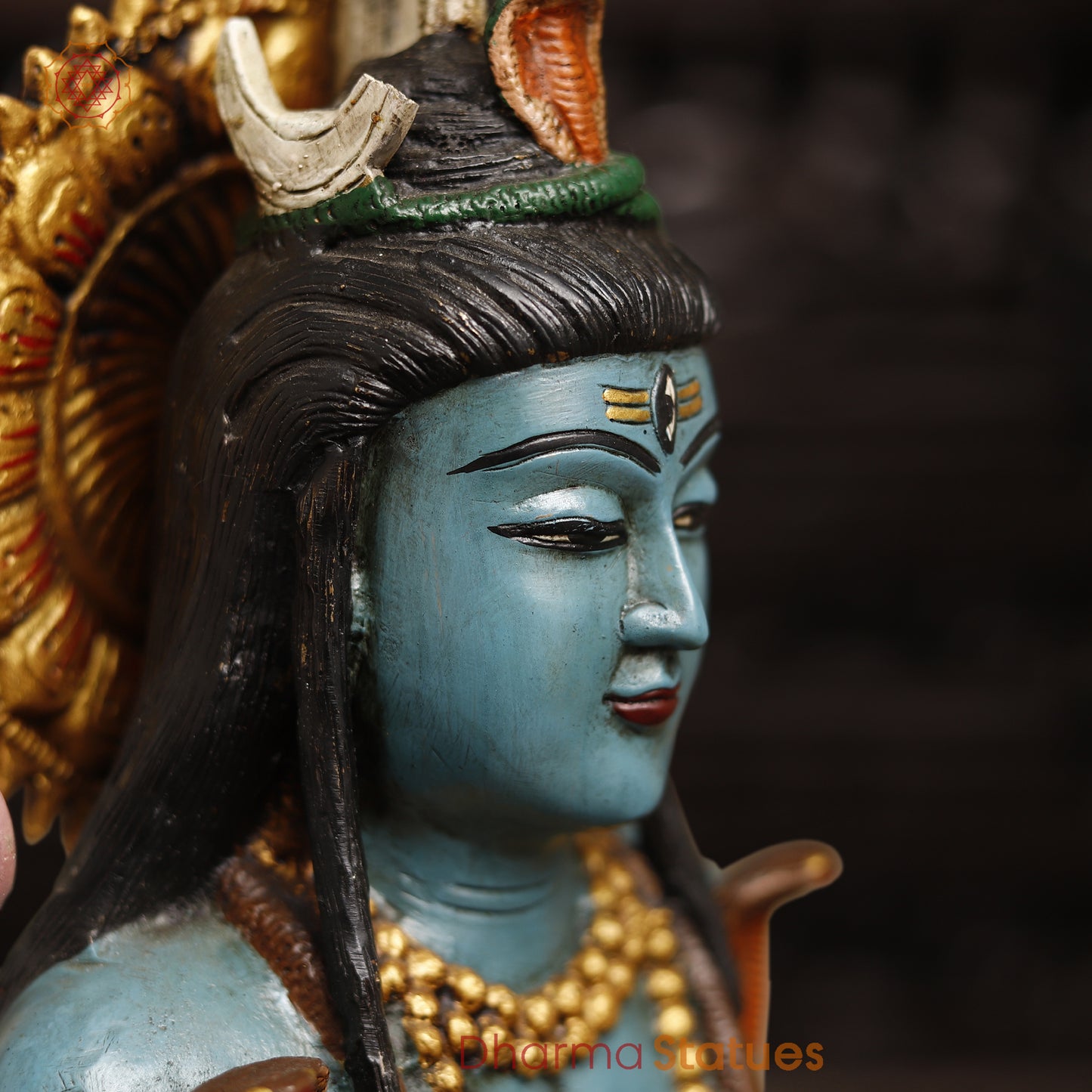 Brass Blue Skinned Lord Shiva Statue, Blessing Posture, Handcrafted & Painted, 17"