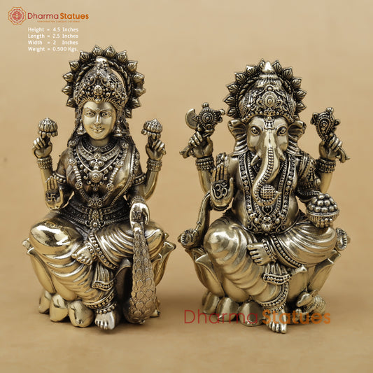 Brass Lakshmi & Ganesh Fine, 4.5"