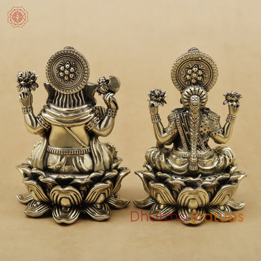 Brass Lakshmi & Ganesh Fine, 4"