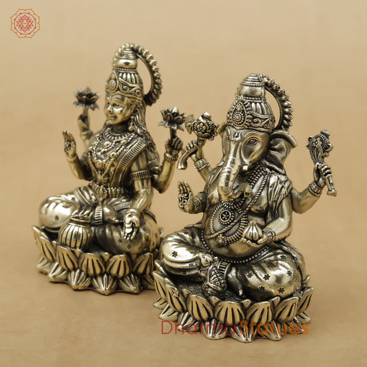 Brass Lakshmi Ganesh Fine, 4"