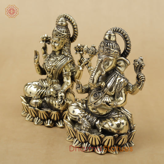 Brass Lakshmi Ganesh Fine, 5"