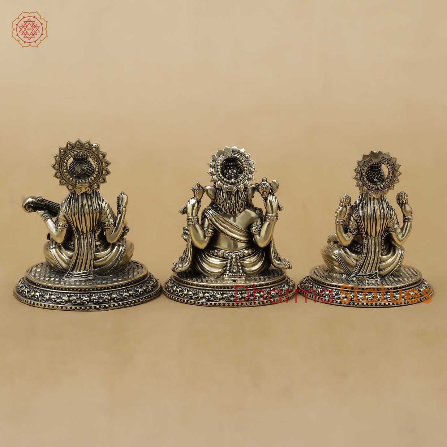 Brass Lakshmi Ganesh Saraswati Fine, 3.5"