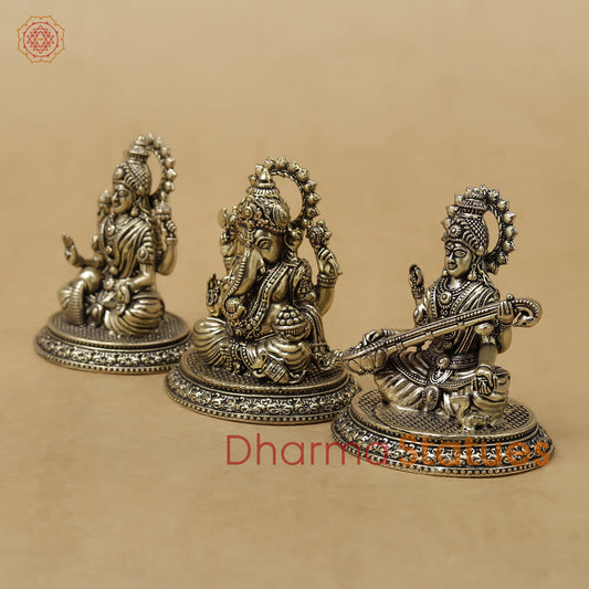 Brass Lakshmi Ganesh Saraswati Fine, 3"