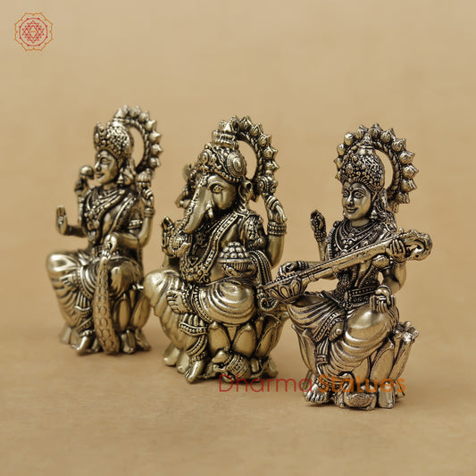 Brass Lakshmi Ganesh Saraswati Fine, 2.5"