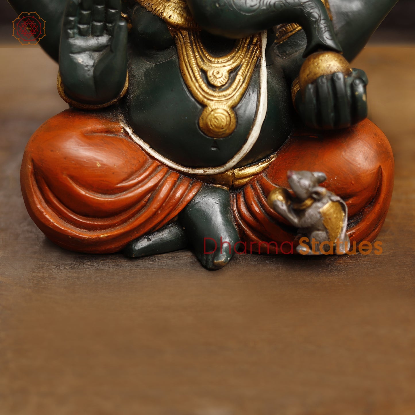 Brass Lord Ganesh Idol, Ganesh Seated in blessing posture, Colorful Finish 12"