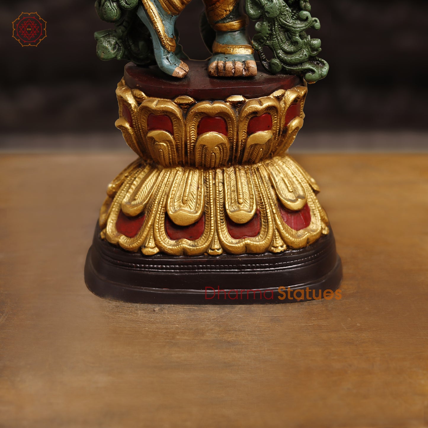 Brass Krishna Brass Statue, Playing Divine Flute colorful Finish, 32"