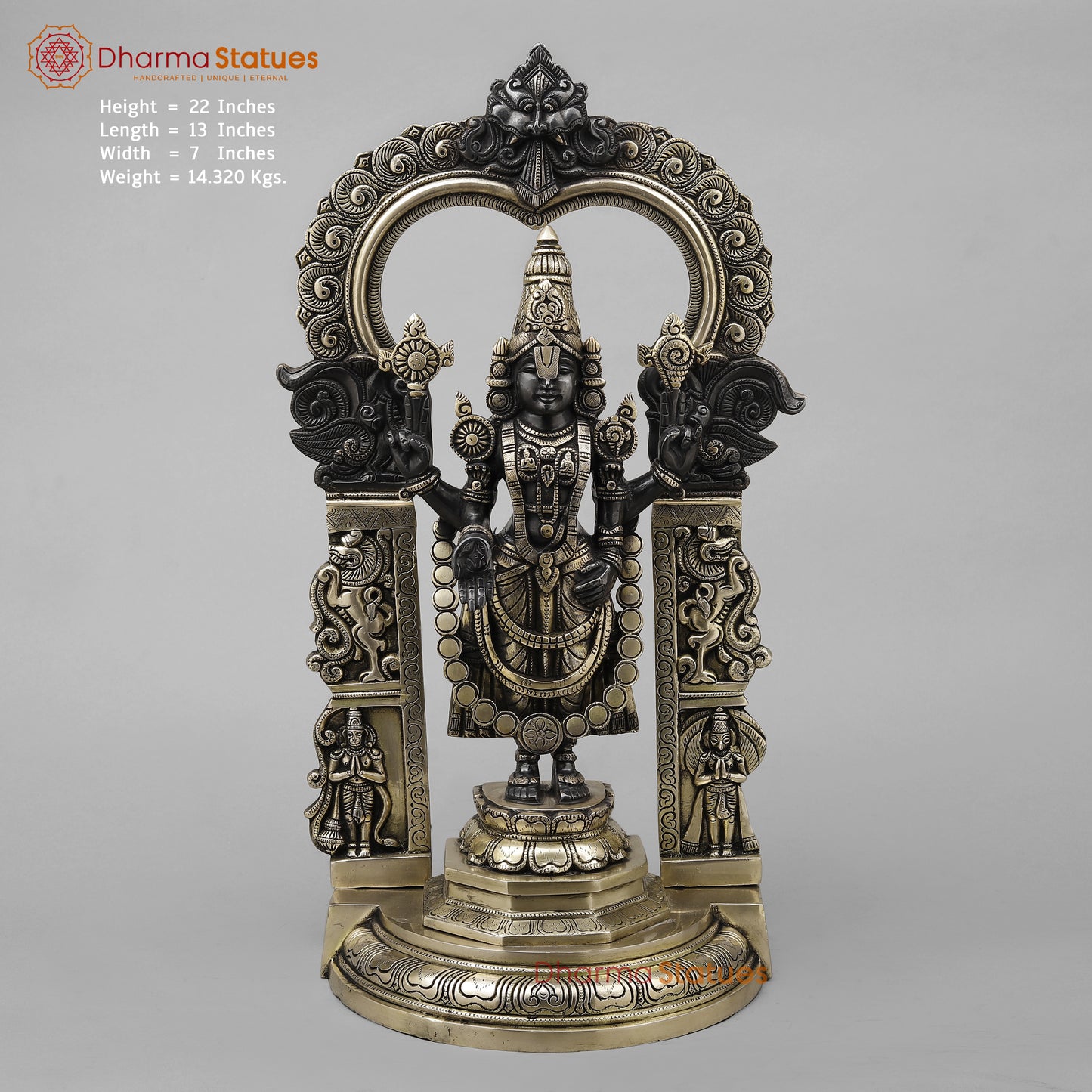Brass Tirupati Balaji with Frame, Black Patina & Smooth Finish, 22"