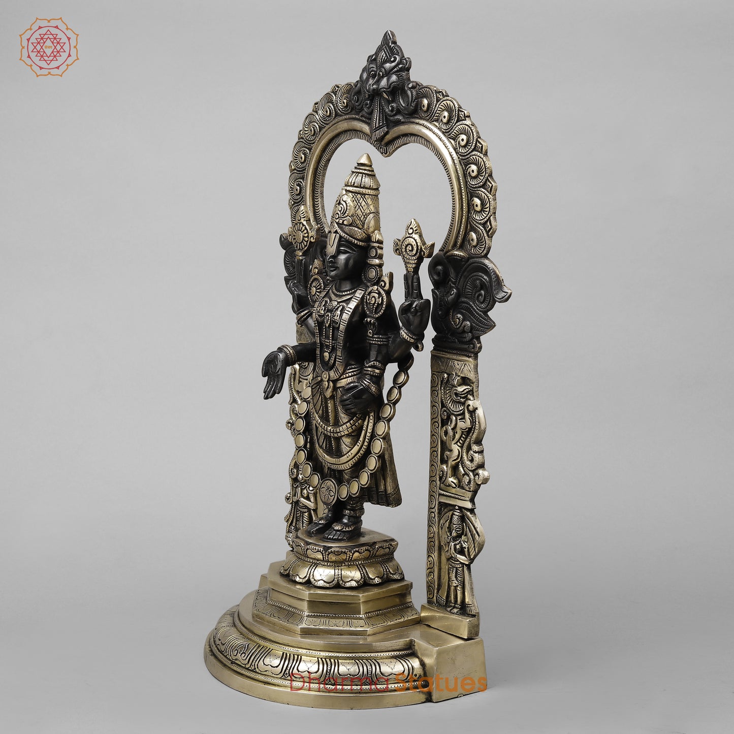 Brass Tirupati Balaji with Frame, Black Patina & Smooth Finish, 22"