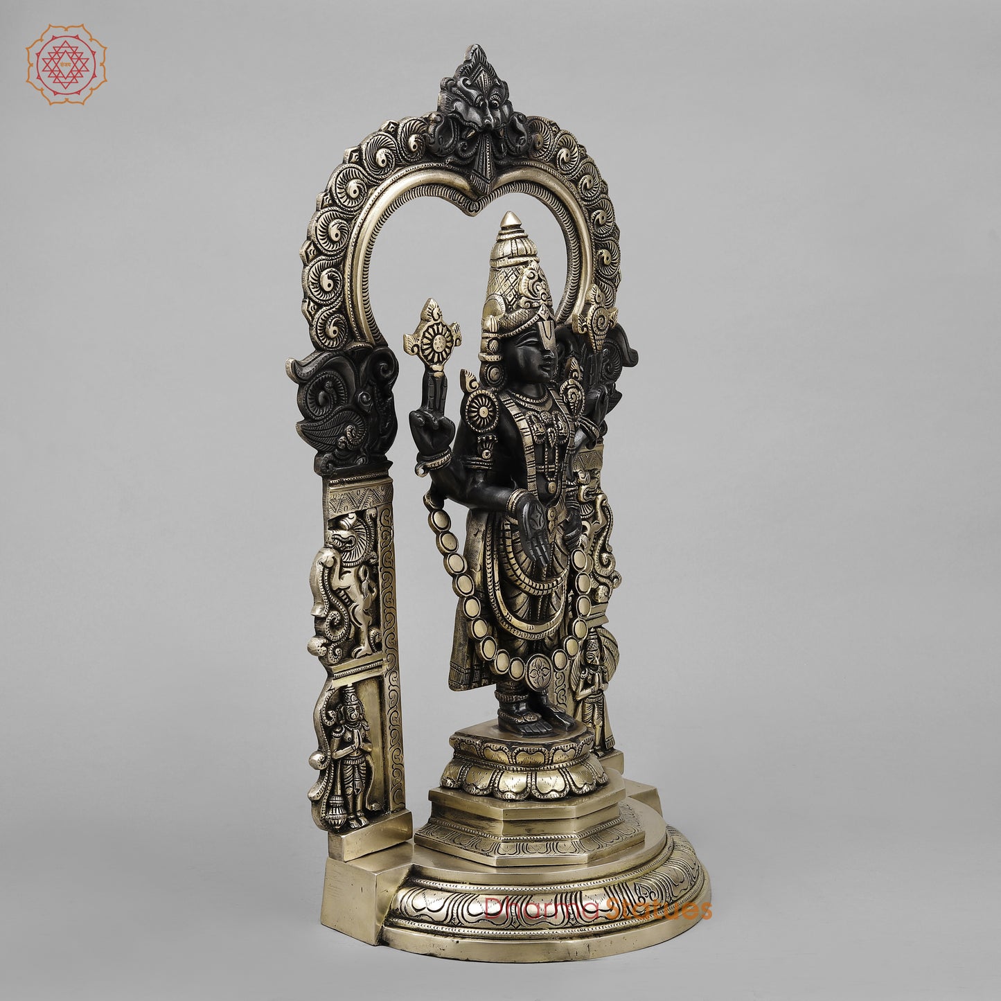 Brass Tirupati Balaji with Frame, Black Patina & Smooth Finish, 22"