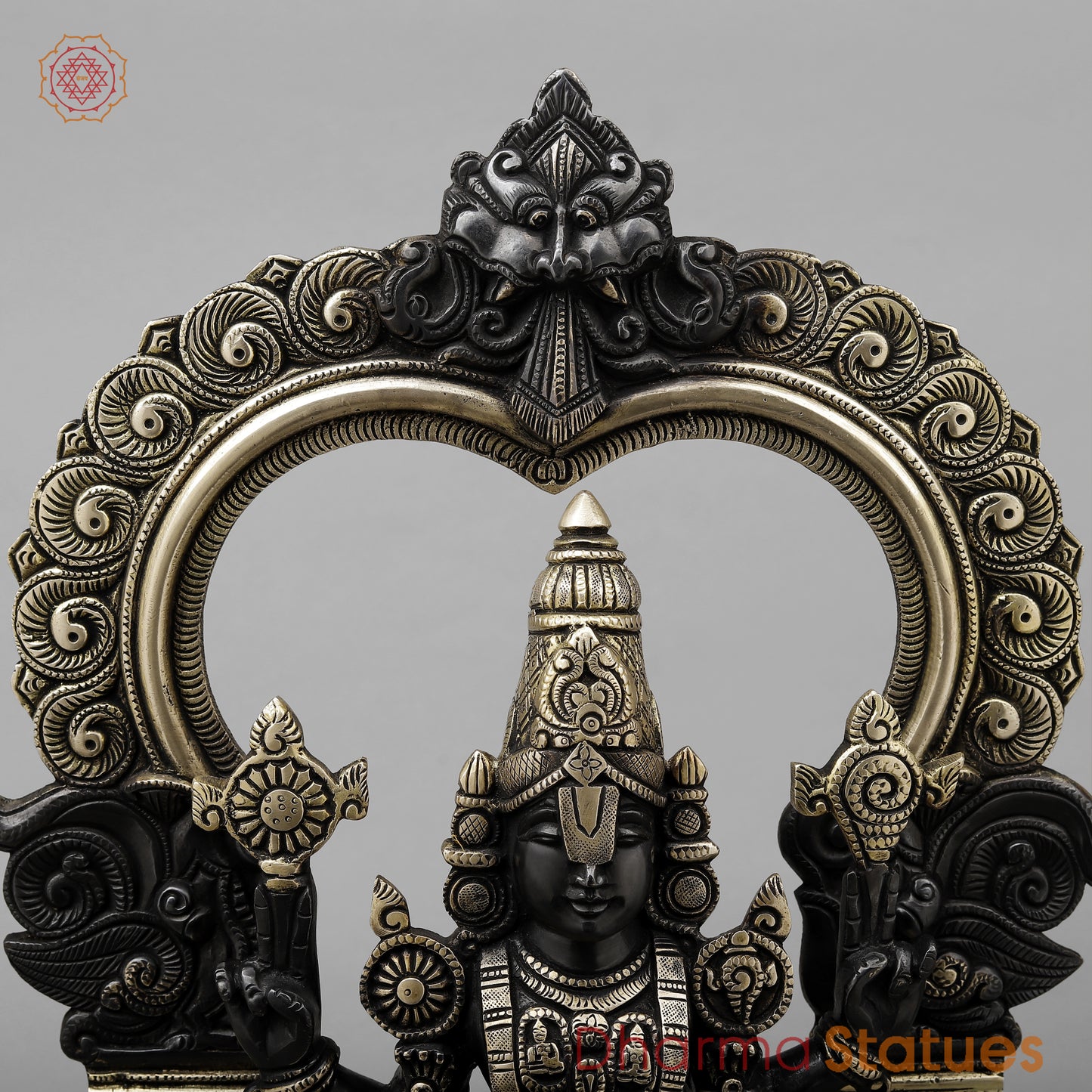 Brass Tirupati Balaji with Frame, Black Patina & Smooth Finish, 22"