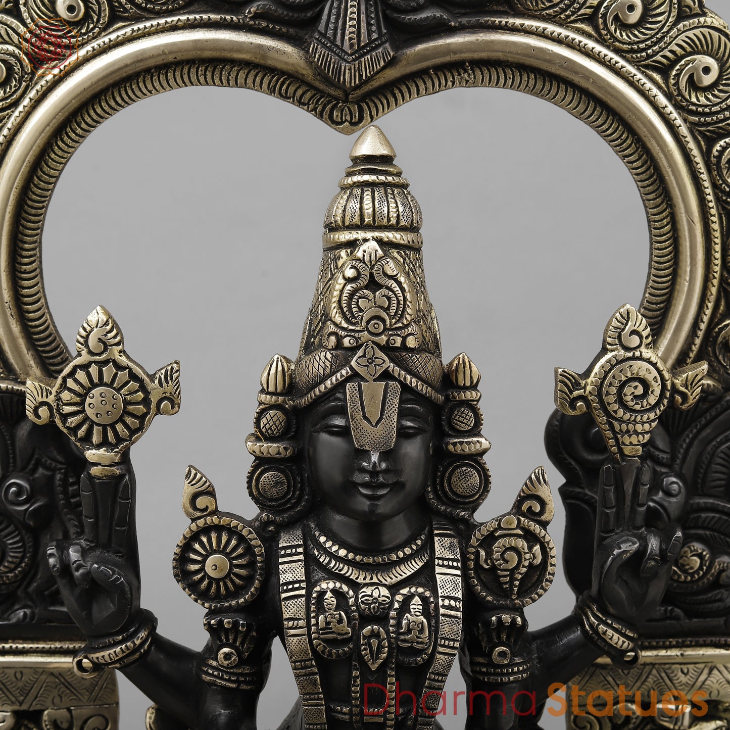 Brass Tirupati Balaji with Frame, Black Patina & Smooth Finish, 22"