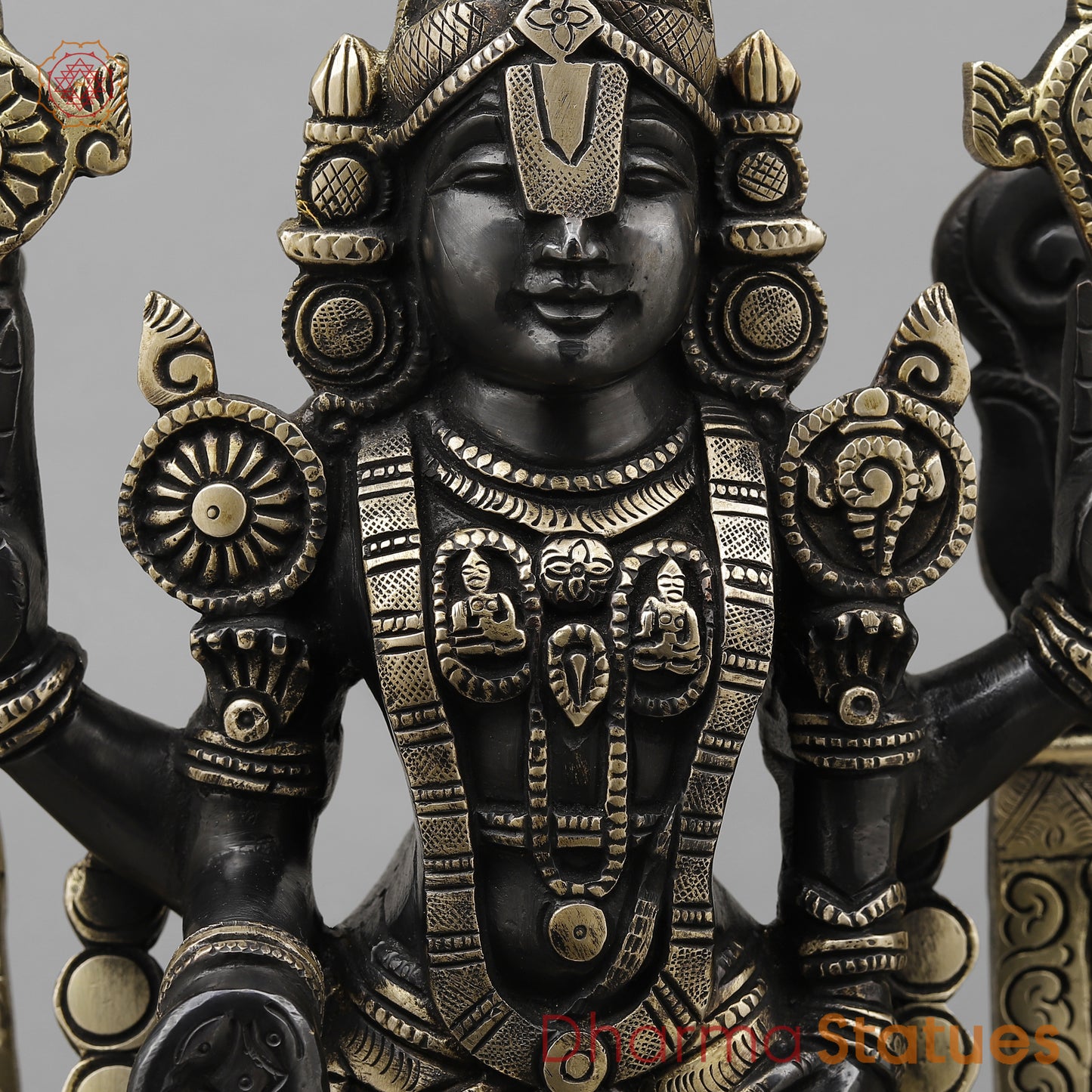 Brass Tirupati Balaji with Frame, Black Patina & Smooth Finish, 22"