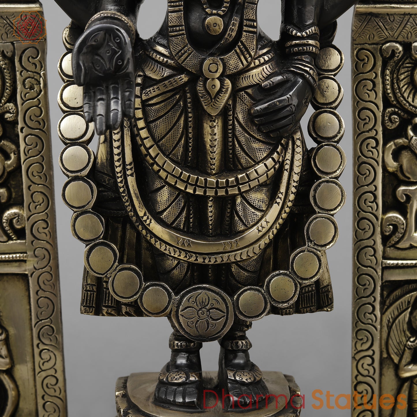 Brass Tirupati Balaji with Frame, Black Patina & Smooth Finish, 22"
