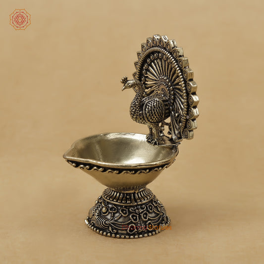 Brass Peacock Diya Fine, 3"
