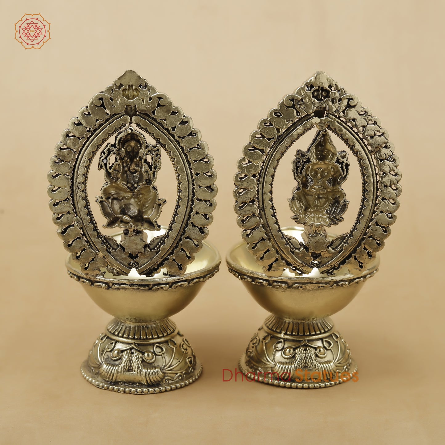 Brass Laxmi Ganesh Diya Fine, 5.5"