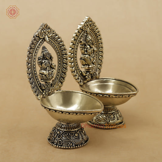 Brass Laxmi Ganesh Diya Fine, 4.5"