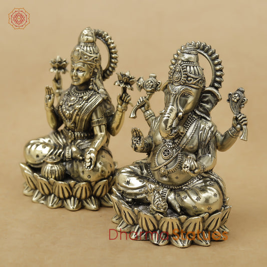 Brass Lakshmi Ganesh Fine, 3.5"