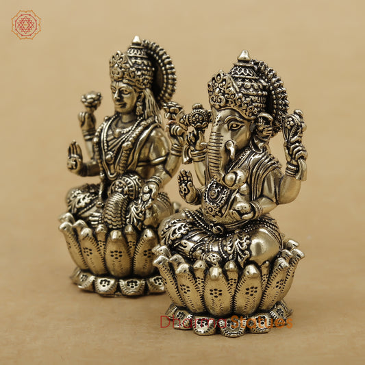 Brass Lakshmi Ganesh Fine, 2.5"