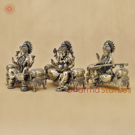 Brass Lakshmi Ganesh Saraswati Fine, 6"