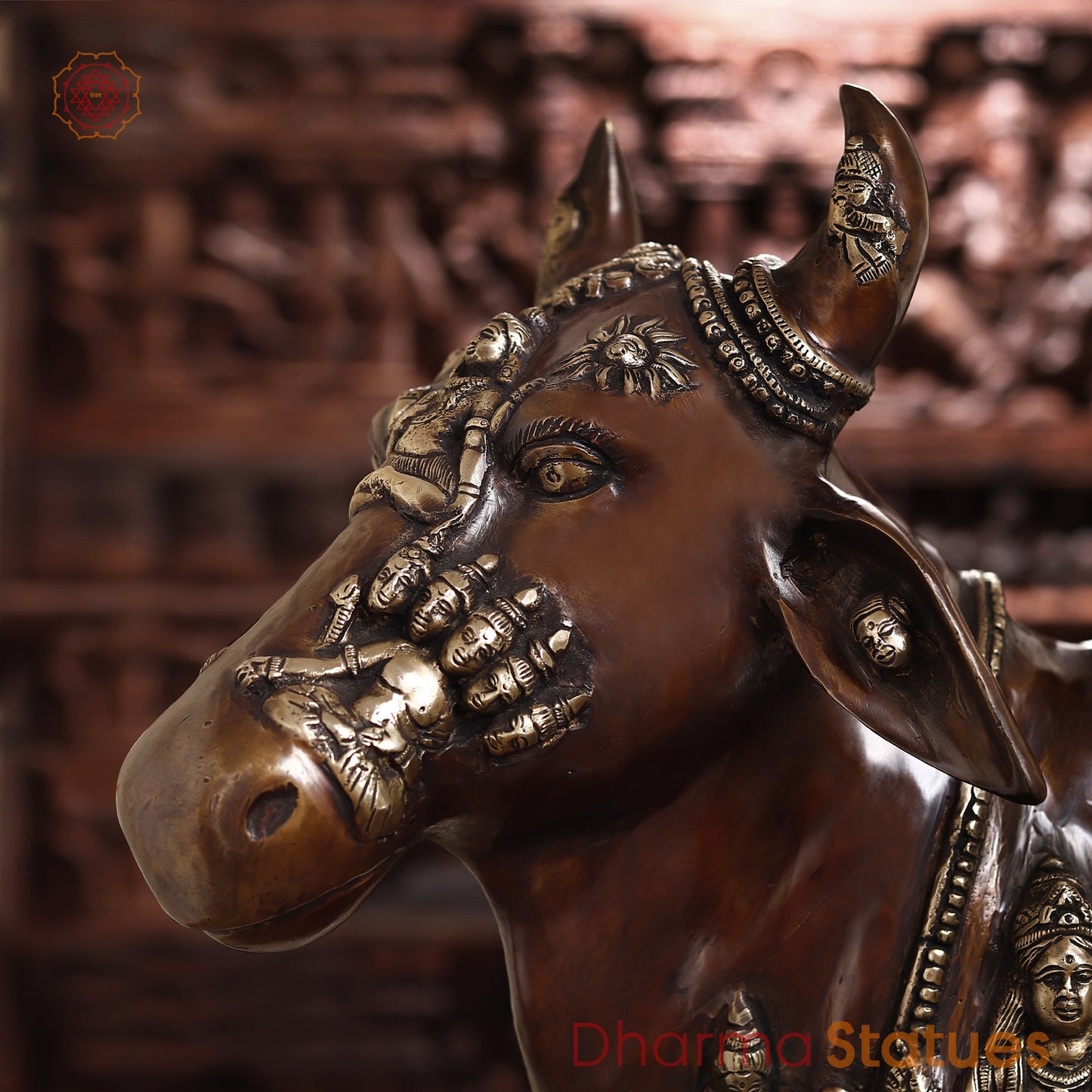 Gau Mata Brass Idol | Feeding Her Calf | Brown color 33.5"